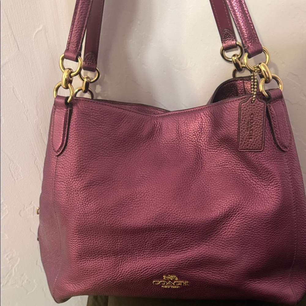Coach Pebbled Leather Shoulder Bag in Plum Berry